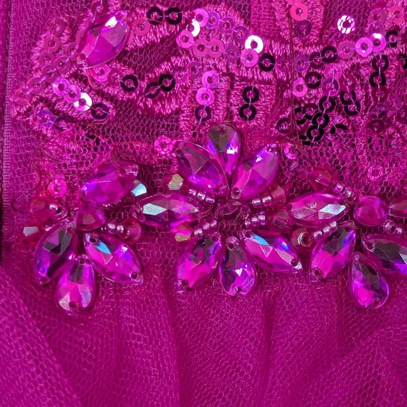 Fuchsia Sequin Corset Tulle Prom Formal Evening Dress 0 - Picture 6 of 6